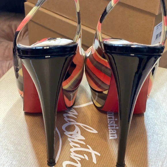 Christian Louboutin Black and Pink Striped Heels - Picture 6 of 7